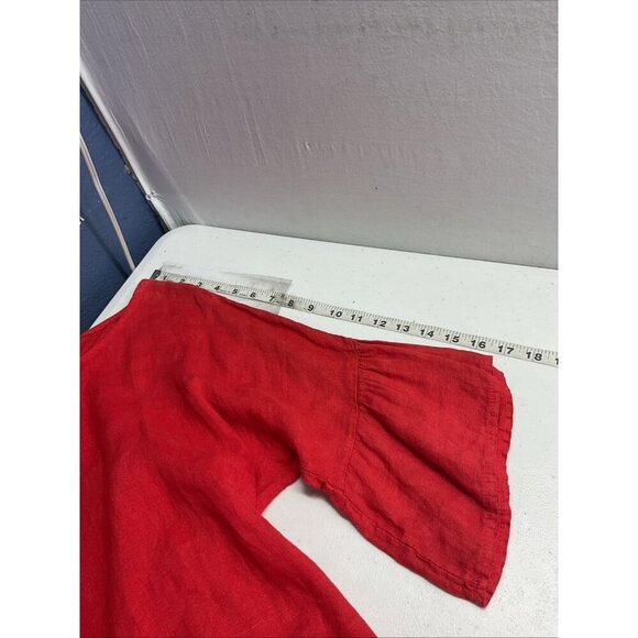 Valentina Naldi Womens size M Red 100% Linen Blouse Ruffles Made in Italy - Picture 7 of 8